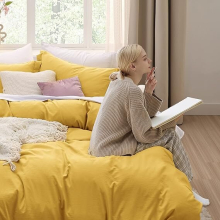 (Mustard- Plain Dyed Duvet Cover) King Duvet Cover Plain Reversible 3PCS Bedding Set
