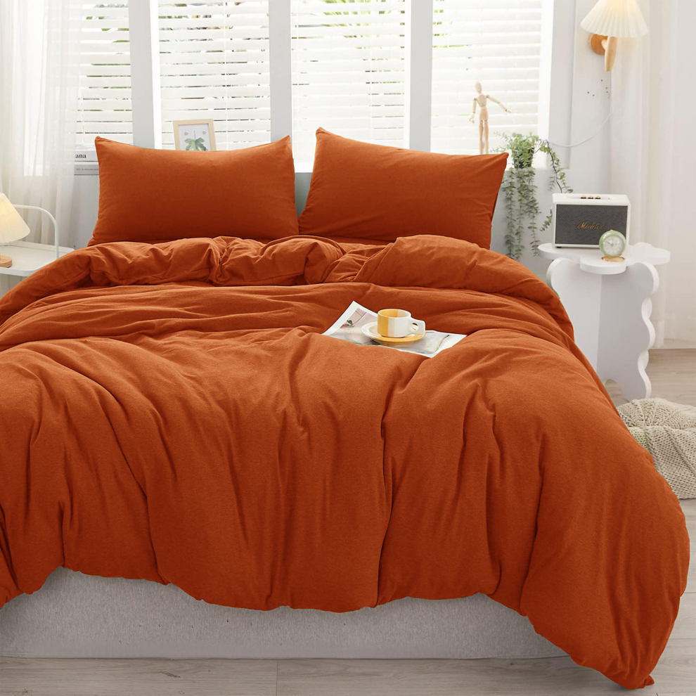 (Rust- Plain Dyed Duvet Cover) Plain Dyed Duvet Quilt Cover King Size Bedding Set