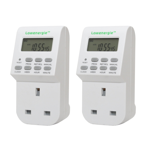 Lowenergie (2 Pack) Lowenergie 7 Day Programmable Digital Plug-in Electronic Timer Socket 12-24 Hour
