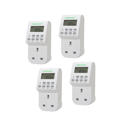 Lowenergie (4 Pack) Lowenergie 7 Day Programmable Digital Plug-in Electronic Timer Socket 12-24 Hour