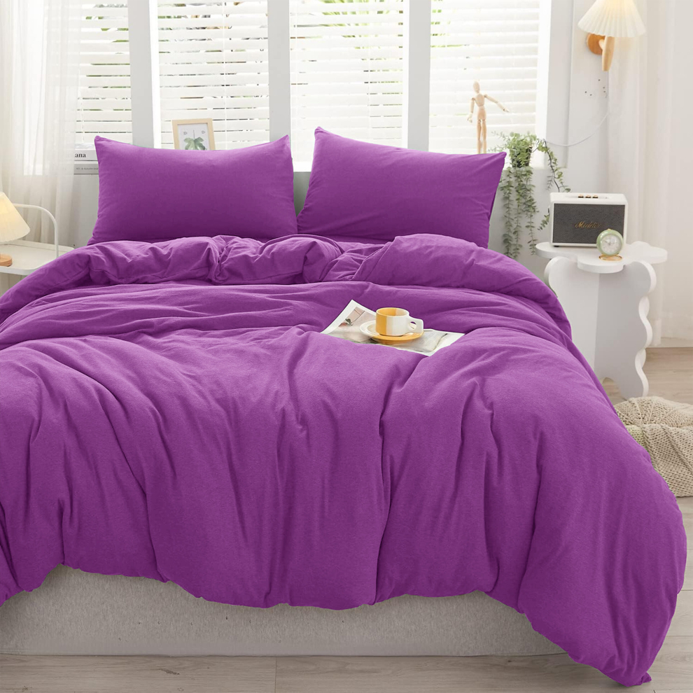 (Purple- Plain Dyed Duvet Cover) Plain Dyed Duvet Quilt Cover King Size Bedding Set