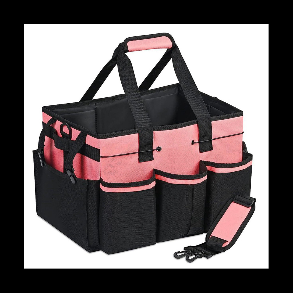 Wearable Cleaning Storage Bag, Cleaning Tool Organizer with Adjustable Strap, Waterproof Bag with 4 Foldable Dividers