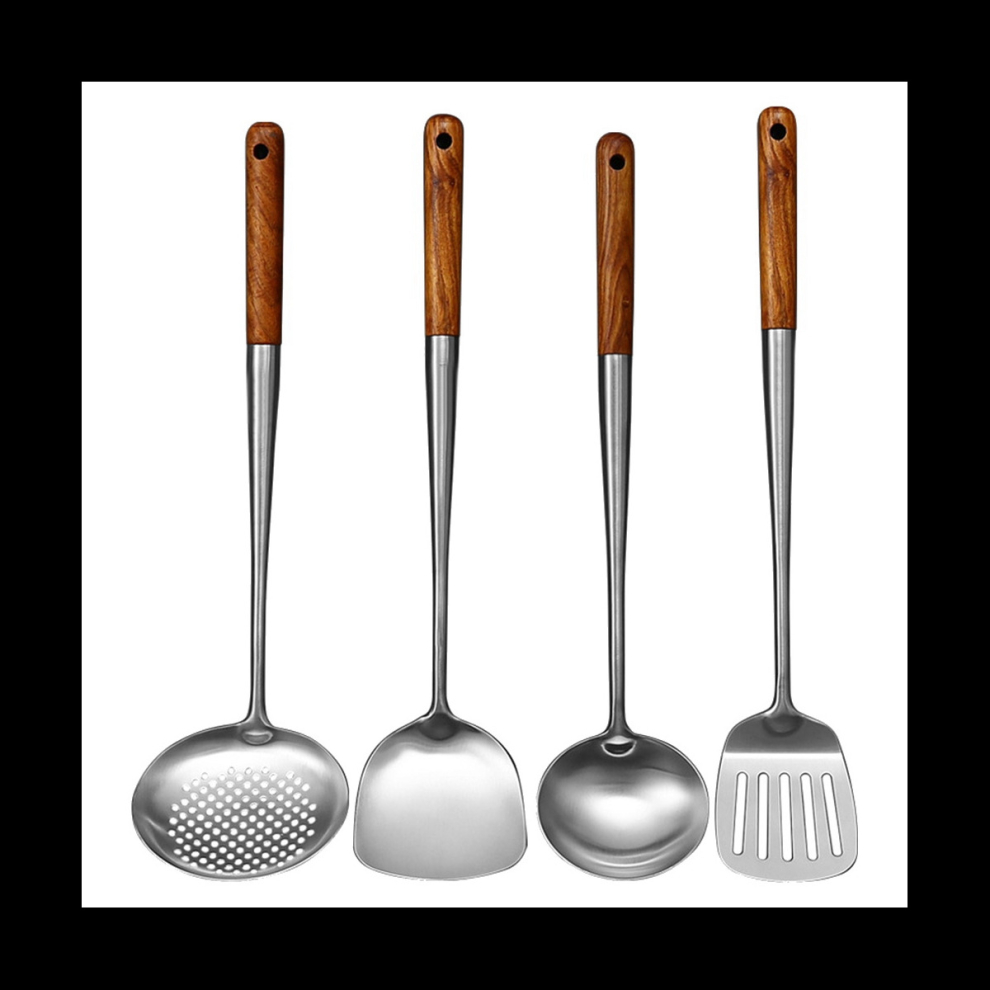 Long Handle Stainless Steel Wok Spatula Kitchen Slotted Turner Rice Spoon Ladle Cooking Tools Utensil Set