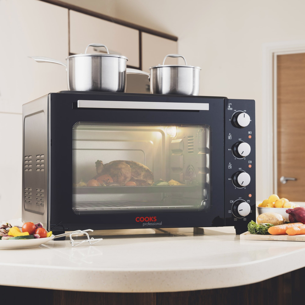 Cooks Professional 48L Mini Oven Hob Cooker Grill With Electric Hob Double Hotplate