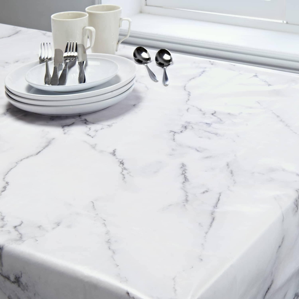 (132 x 230 cm) Marble Effect Tablecloth Wipe Clean Dining Table PVC Tablecloth Large and Small