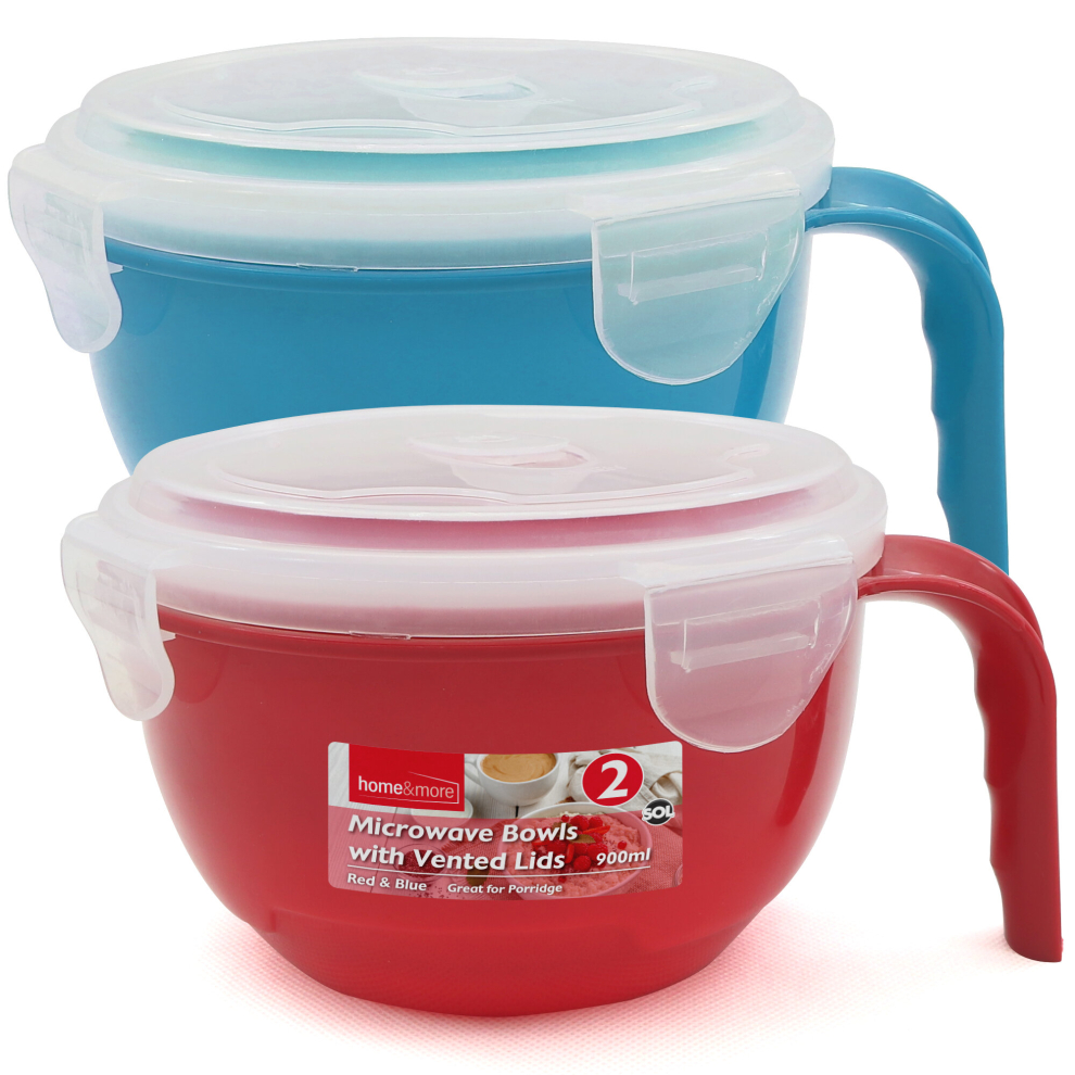 SOL 2pk Microwavable Food Bowl with Lids 900ml|Soup Mugs with Handles
