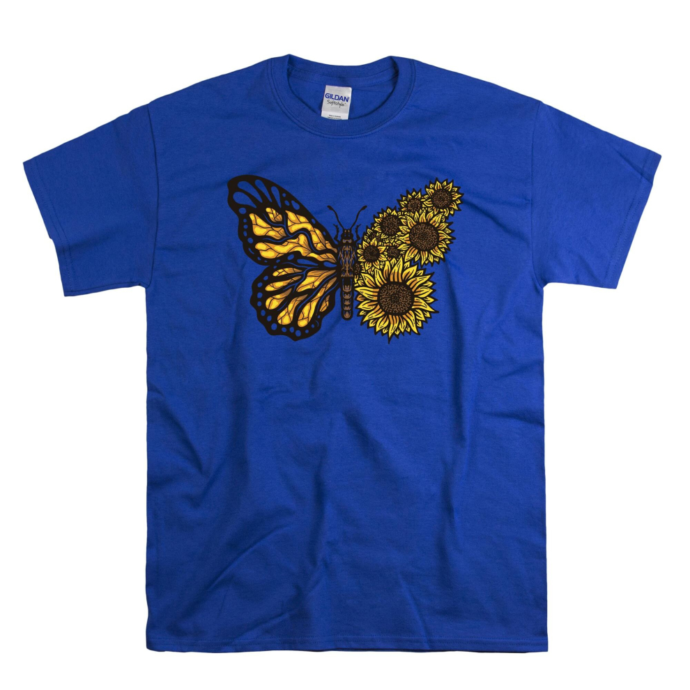 (Large, Blue) Daisy Butterfly Cool Illustrator Men Women Unisex Top T Shirt