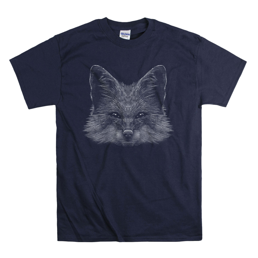(Medium, Navy) Realistic Fox Sketch 3D Black Women T Shirt Top