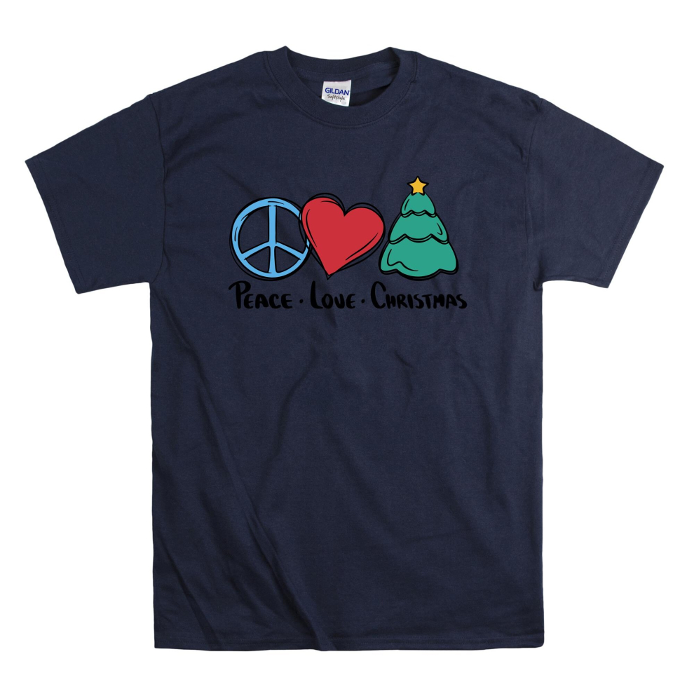 (X-Large, Navy) Official Love Peace Christmas Men Women Unisex Top T Shirt
