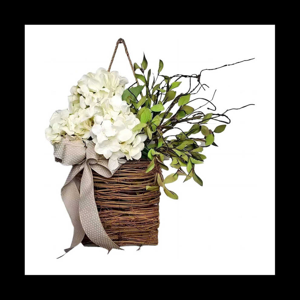 Door Hanging Basket Wreath Welcome Sign Front Door Decoration, Mother'S Day Basket Wreath, Holiday Wedding Home Decor,A