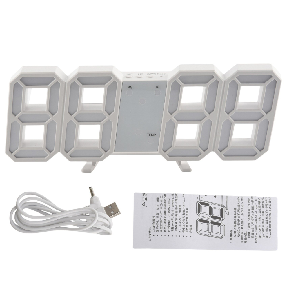 Multifunctional LED Clock LED Digital Wall Clock 12H / 24H Time Display with Alarm and Snooze Function Luminance Adjustable 