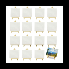16Pcs 4 x 4Inch Mini Canvases with Easel Canvases for Kids Painting