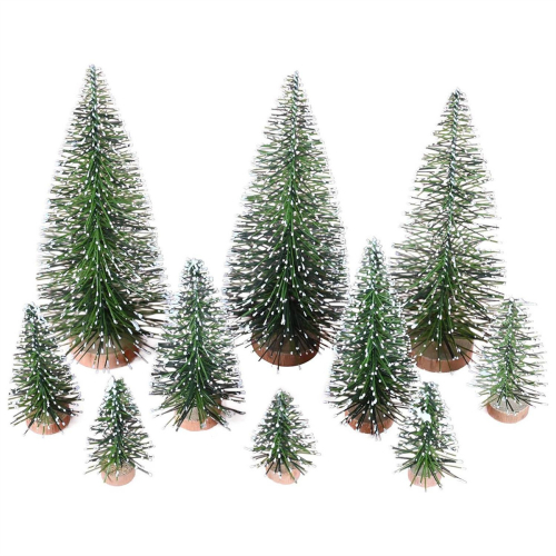 25PCS Miniature Artificial Christmas Trees 5 Sizes,with Wooden Base 1