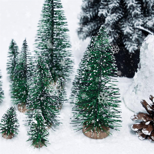 25PCS Miniature Artificial Christmas Trees 5 Sizes,with Wooden Base 2