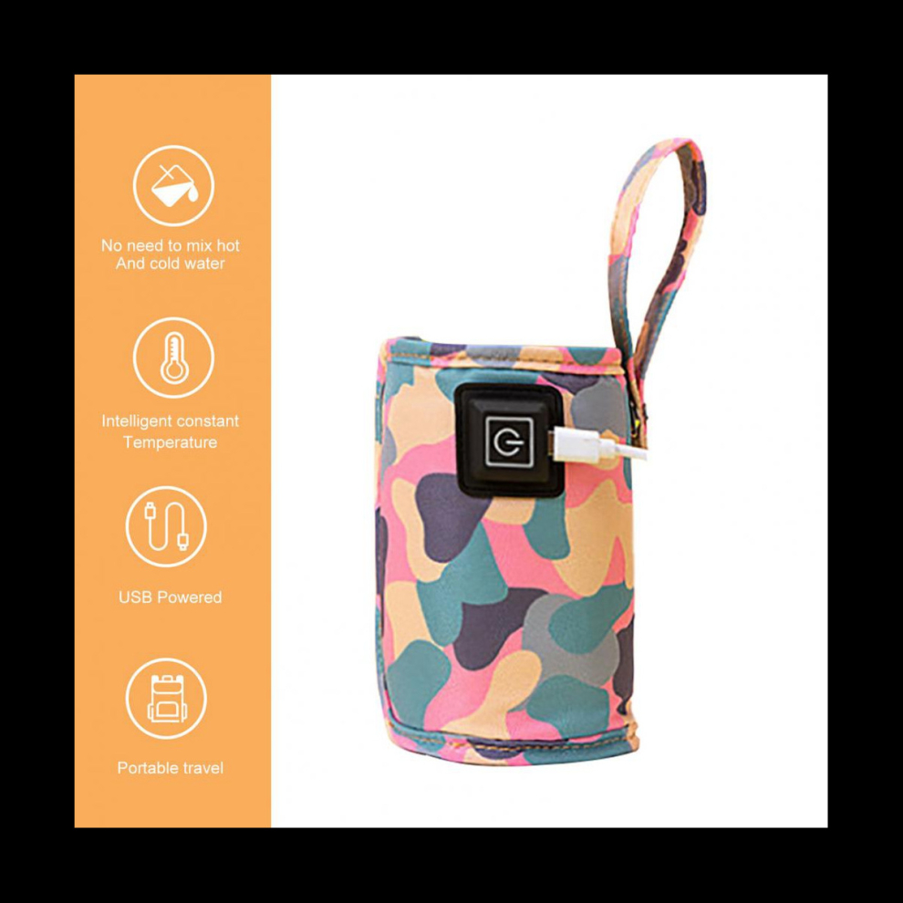Tlily Universal Usb Milk Water Warmer Travel Stroller Insulated Bag Portable Baby Nursing Bottle Heater Camouflage Grey-White