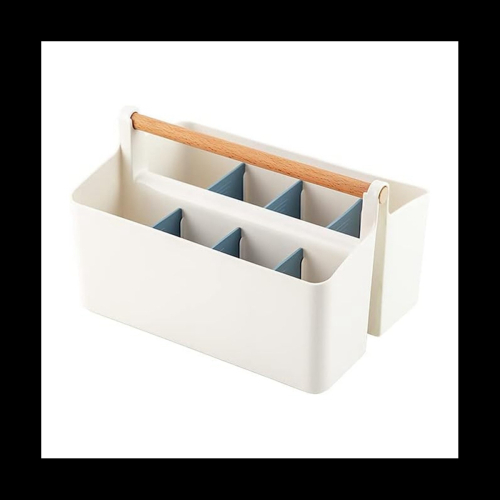 2 Pack Pen Holder Desk Caddys with Wooden Handle, (White/Blue)