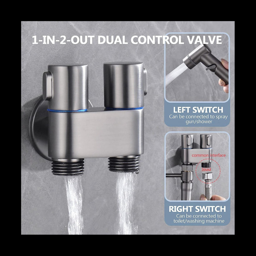 Mini Multi-Function Faucet Brass 1 Into 2 Out Dual Control Washing Machine Chrome Tap for Washing Machine and Toilet-C
