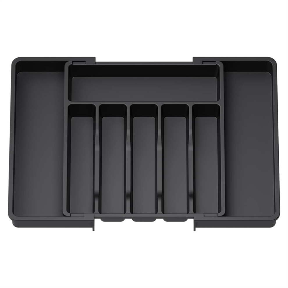 Cutlery Drawer Organiser, Expandable Utensil Tray for Kitchen, Black