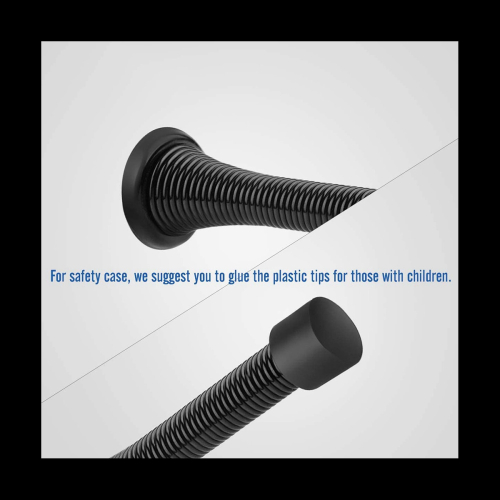 12 Pack Black Spring Door Stops, Flexible Spring Door Stopper with Low Mounted Black Rubber Bumper Tips 2