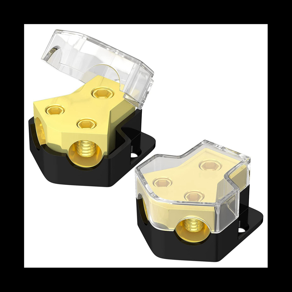 12V Power Distribution Block Car Audio Splitter 2 Way 0/2/4 Gauge In 4/6/8 Gauge Out Ground Distribution Block Amp 4763391273441