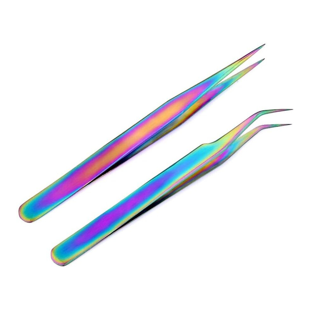 Tianfu 2 Pack Stainless Steel Curved Tweezers ,Straight Tweezers For Picker Eyebrow Eyelash Tweezers Manicure Nail Art Tools