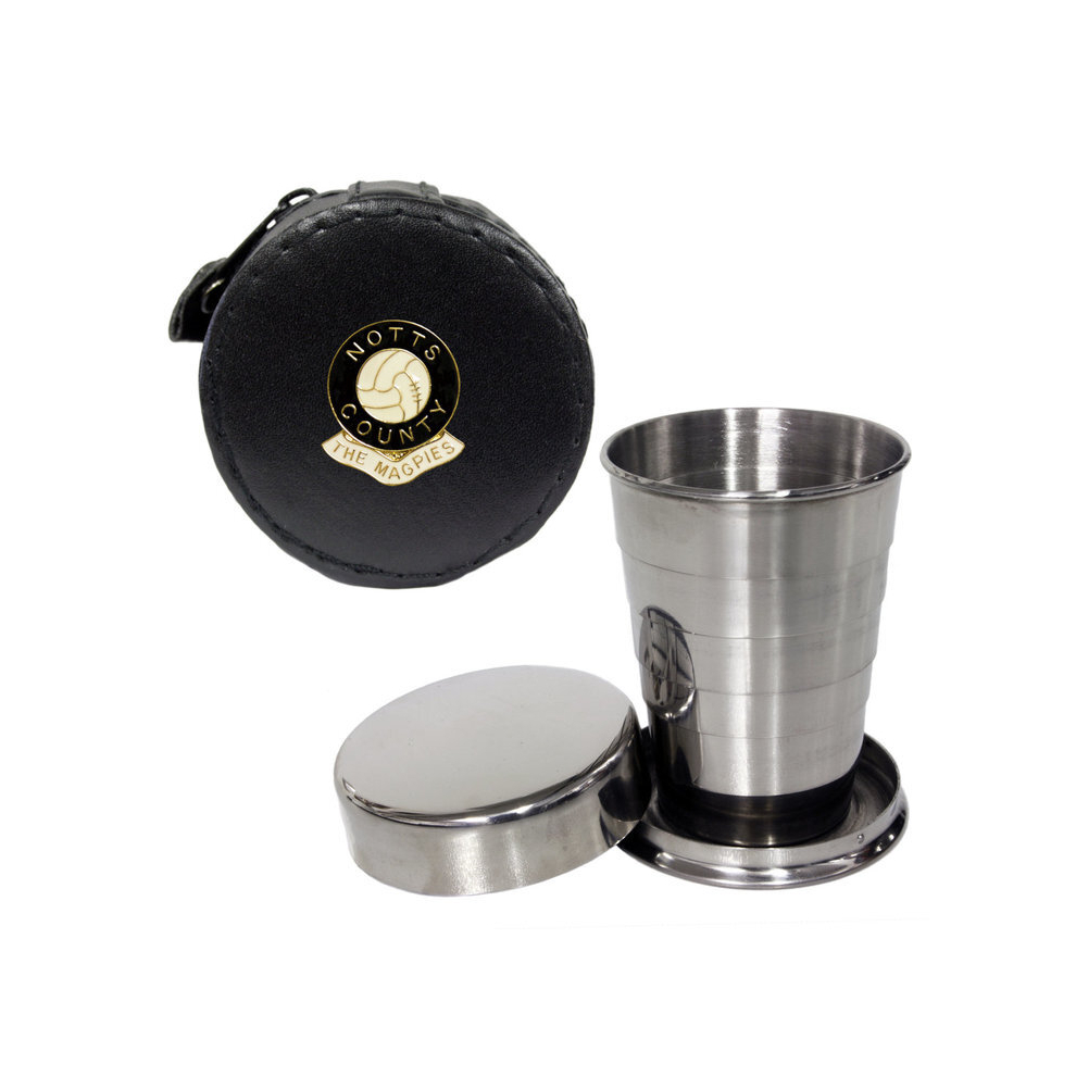 2oz Collapsible Drinking Cup With Leather Notts County Football Club Case-image-OPC-PCNRCWK-NEW