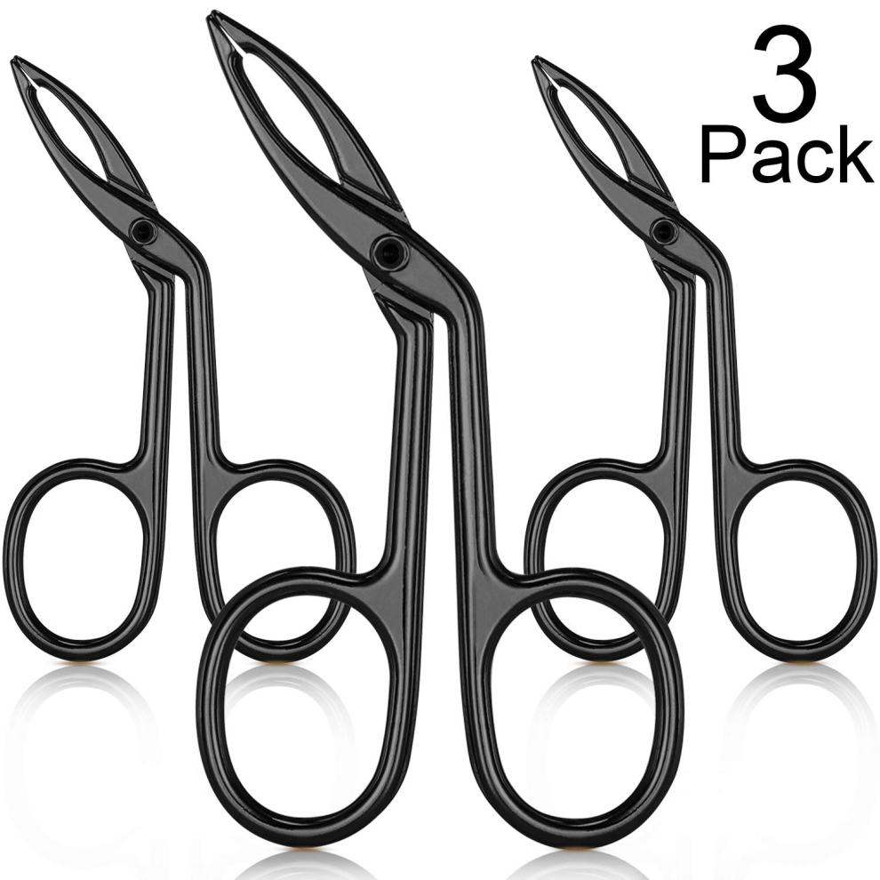 Tianfu Black 3 Packs Eyebrow Tweezers, Scissors Shaped Eyebrow Straight Tip Tweezers Clip, Flat Tip Tweezers Hair Plucker- Plated