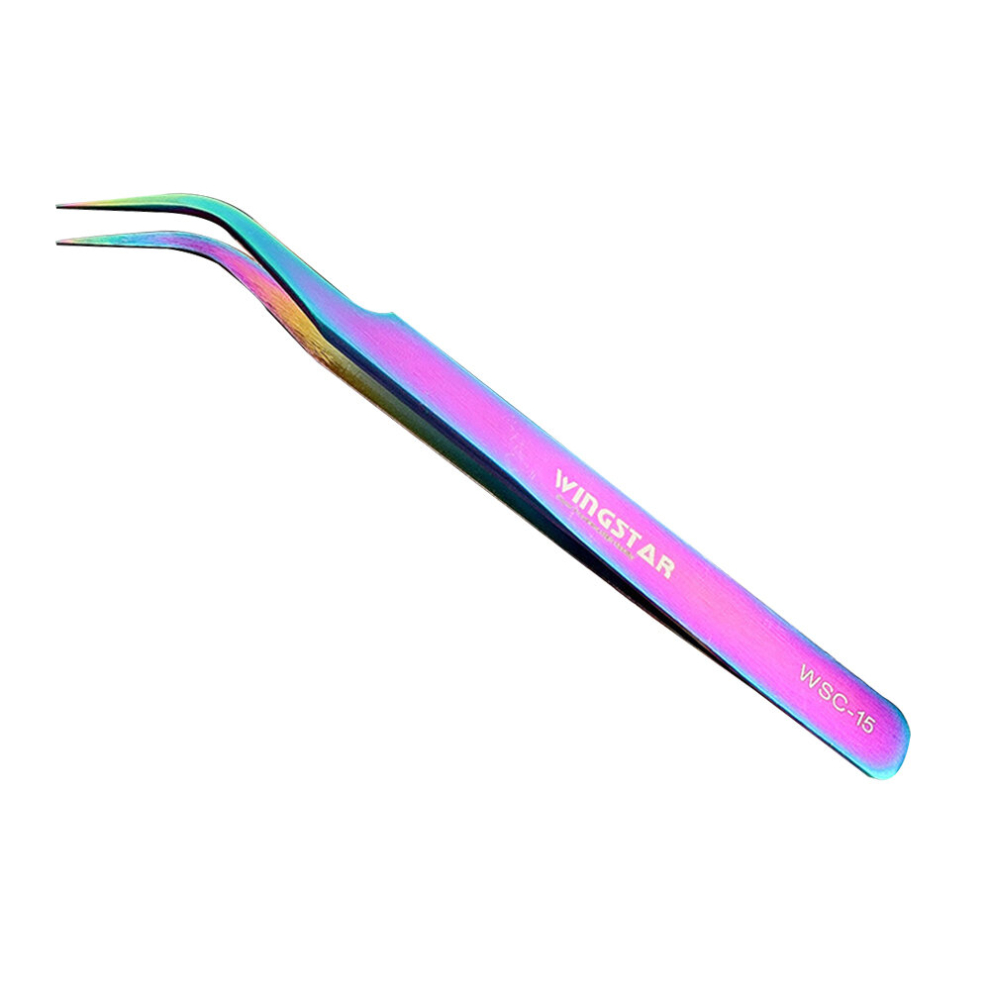 Tianfu Golden Eyelash Extension Tweezer Set Straight And Curved Tips False Eyelash Tweezers Eyelash Applicator Tool-Tweezers - Colourful
