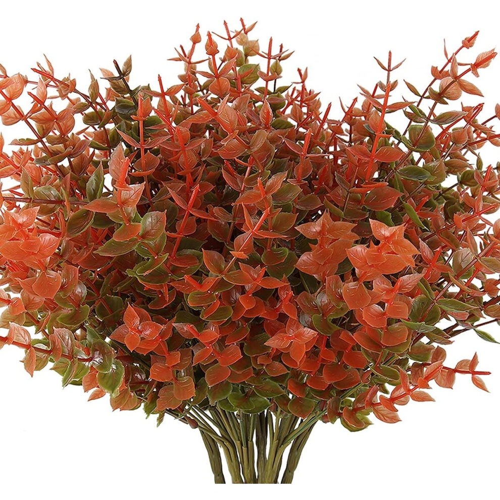 8 Pack Artificial Fall Boxwood No Fade Faux Autumn Plants, Fake Indoor Outdoor Greenery Fall Decor