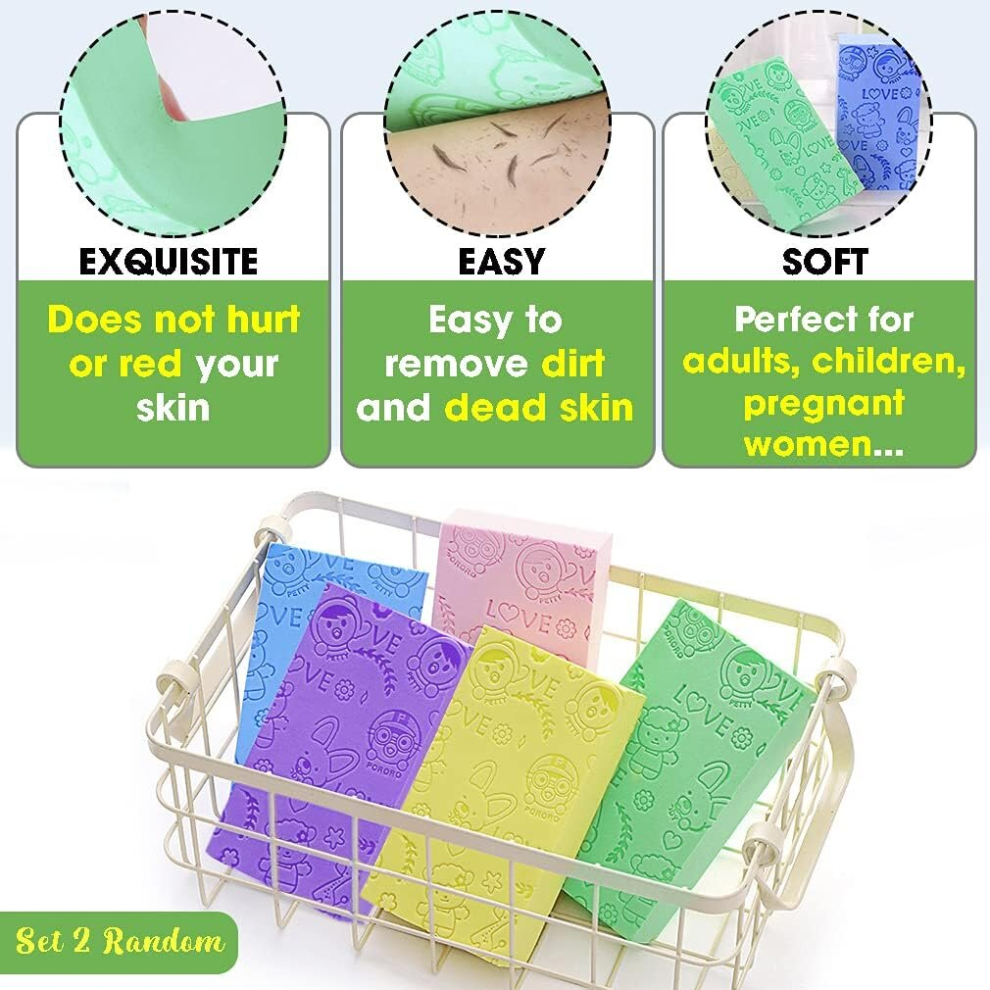 Scrub Exfoliating, Bath Body Shower Sponge, Dead Skin Sponge Remover for Adult, Baby, Pregnant Women, 2 pcs Random Colors