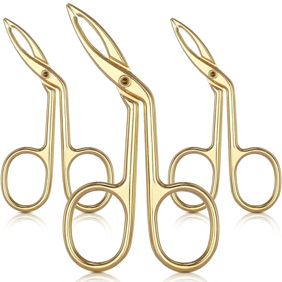 Tianfu Gold 3 Packs Eyebrow Tweezers, Scissors Handle Shaped Eyebrow Straight Tip Tweezers Clip- Plated