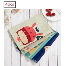 4pcs Placemats Washable Cotton, Placemats with Pocket Cartoon Table Mats for Children Baby