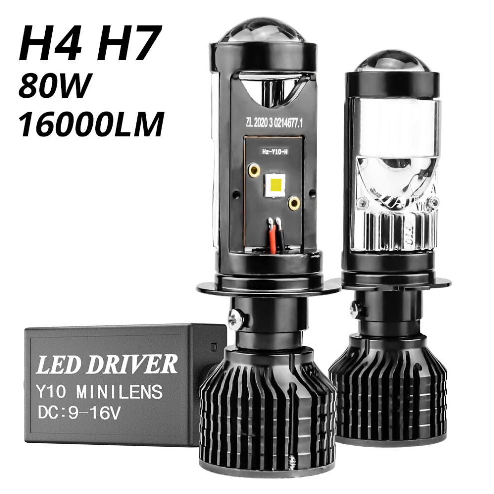 (H7) -Canbus 80W Car Headlight Mini Lens H4 H7 LED Projector Bulb 6000K 16000LM