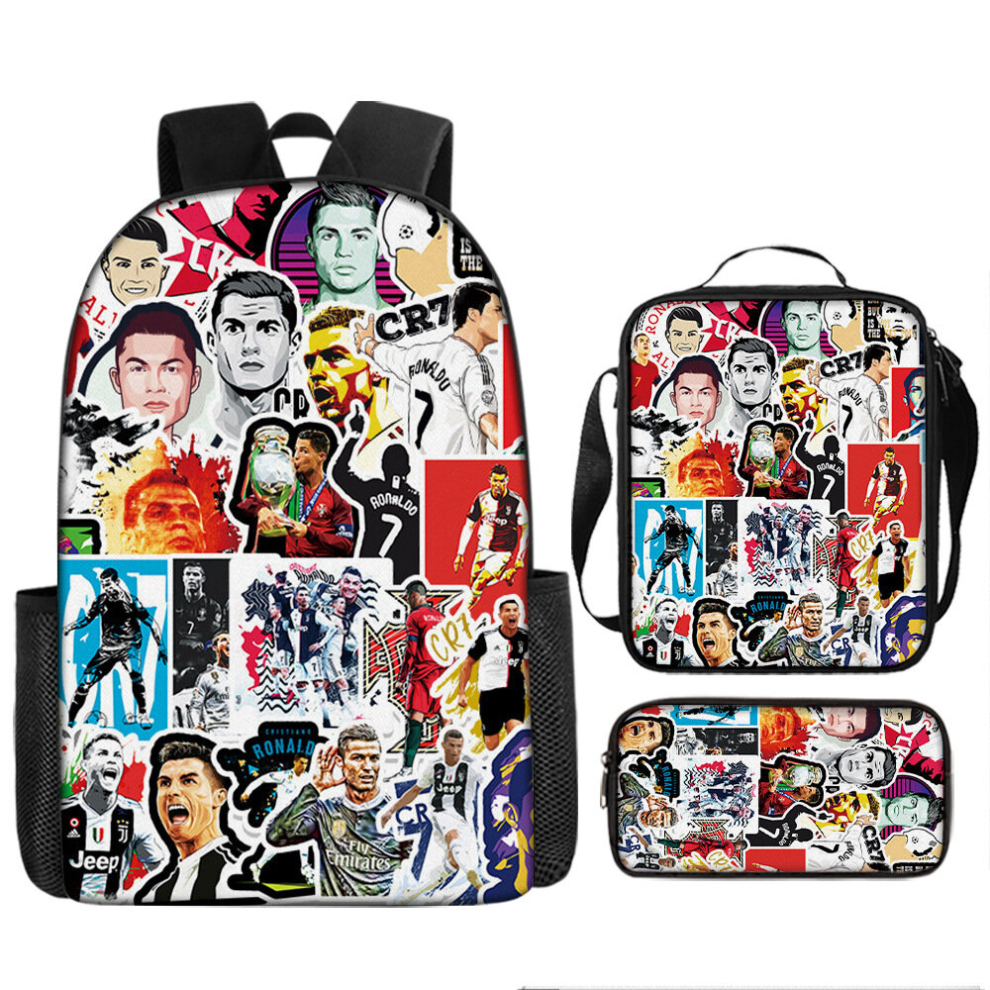 (Style E) Backpack Messi Lionel Football Star Student Crossbody Lunch Bag Pencil Case Set