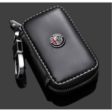 (ALFA) Fashion Anti-Scratch Leather Car Key Bag Fob Cover Chain Bag Protector