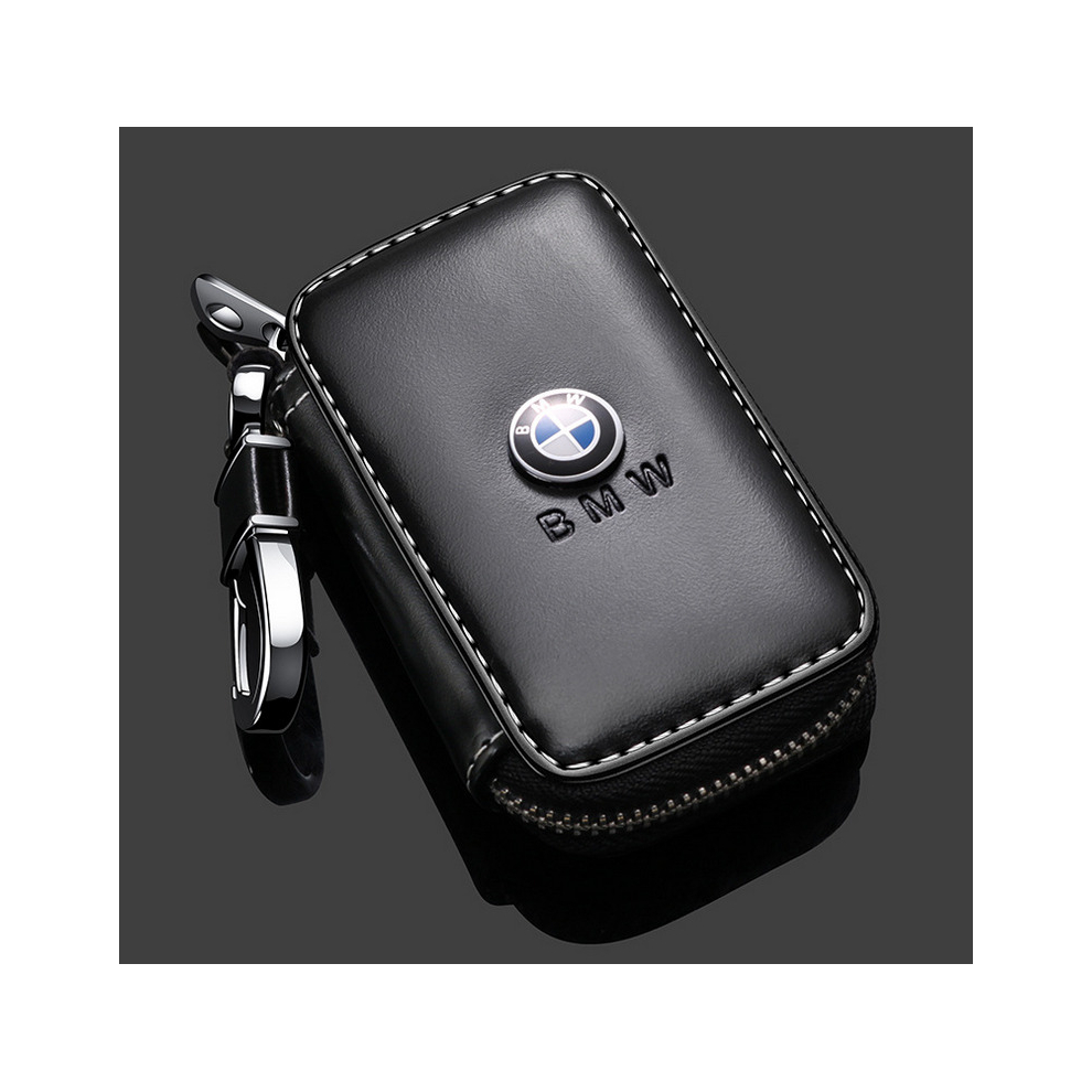 (BMW) Fashion Anti-Scratch Leather Car Key Bag Fob Cover Chain Bag Protector