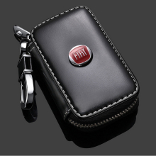 (FIAT) Fashion Anti-Scratch Leather Car Key Bag Fob Cover Chain Bag Protector