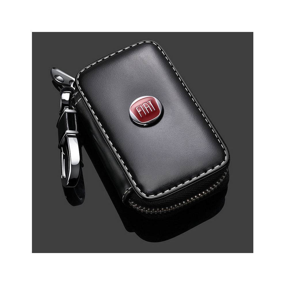 (FIAT) Fashion Anti-Scratch Leather Car Key Bag Fob Cover Chain Bag Protector