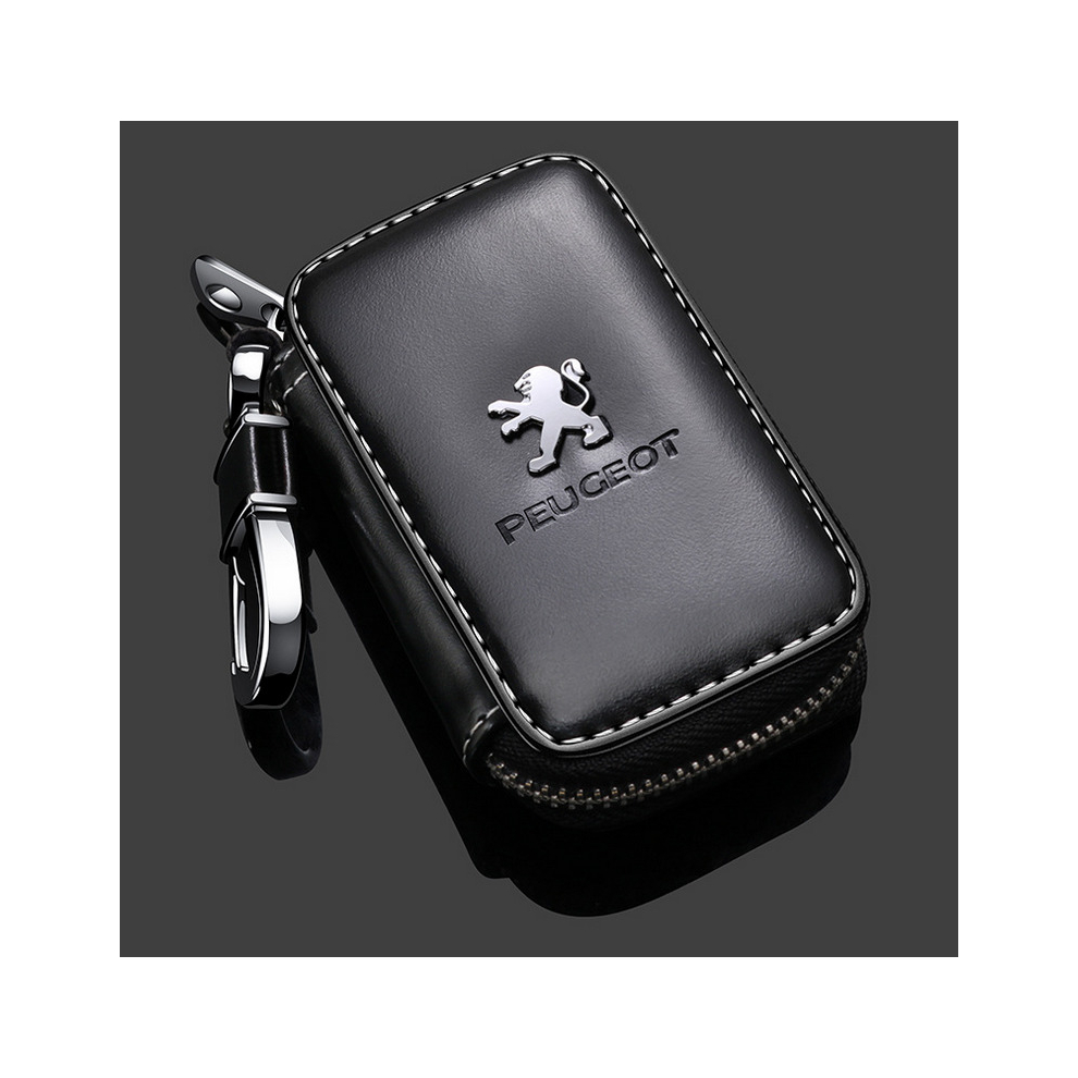 (Peugeot) Fashion Anti-Scratch Leather Car Key Bag Fob Cover Chain Bag Protector 5601103455770