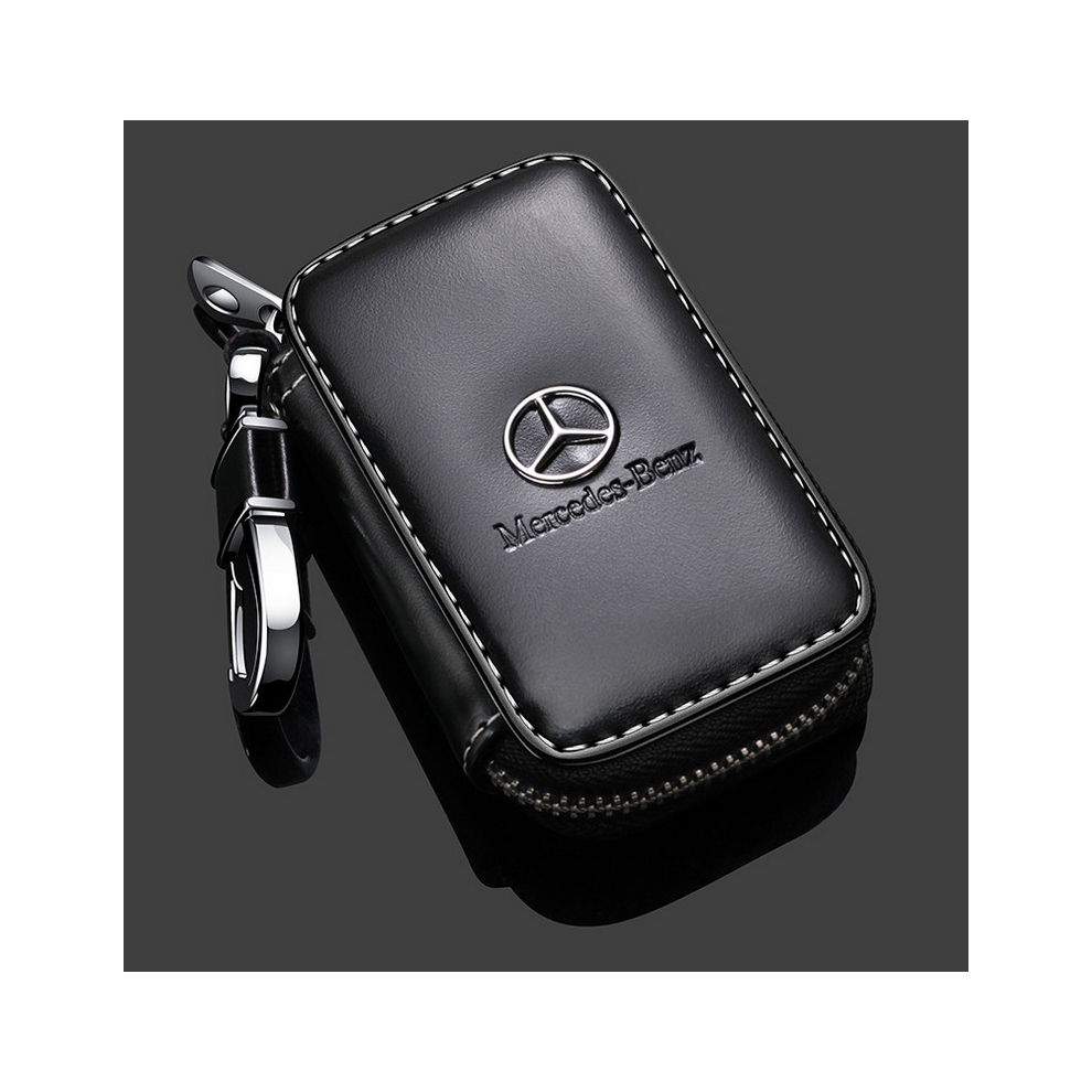 (BENZ) Fashion Anti-Scratch Leather Car Key Bag Fob Cover Chain Bag Protector