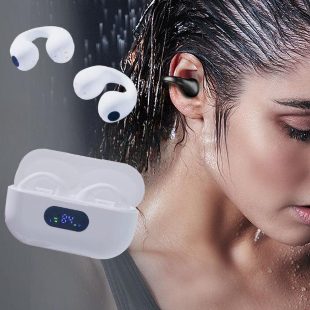 Ear Clip Bluetooth V5.3 Headphones with Mic/Display, 80 Hours Playtime