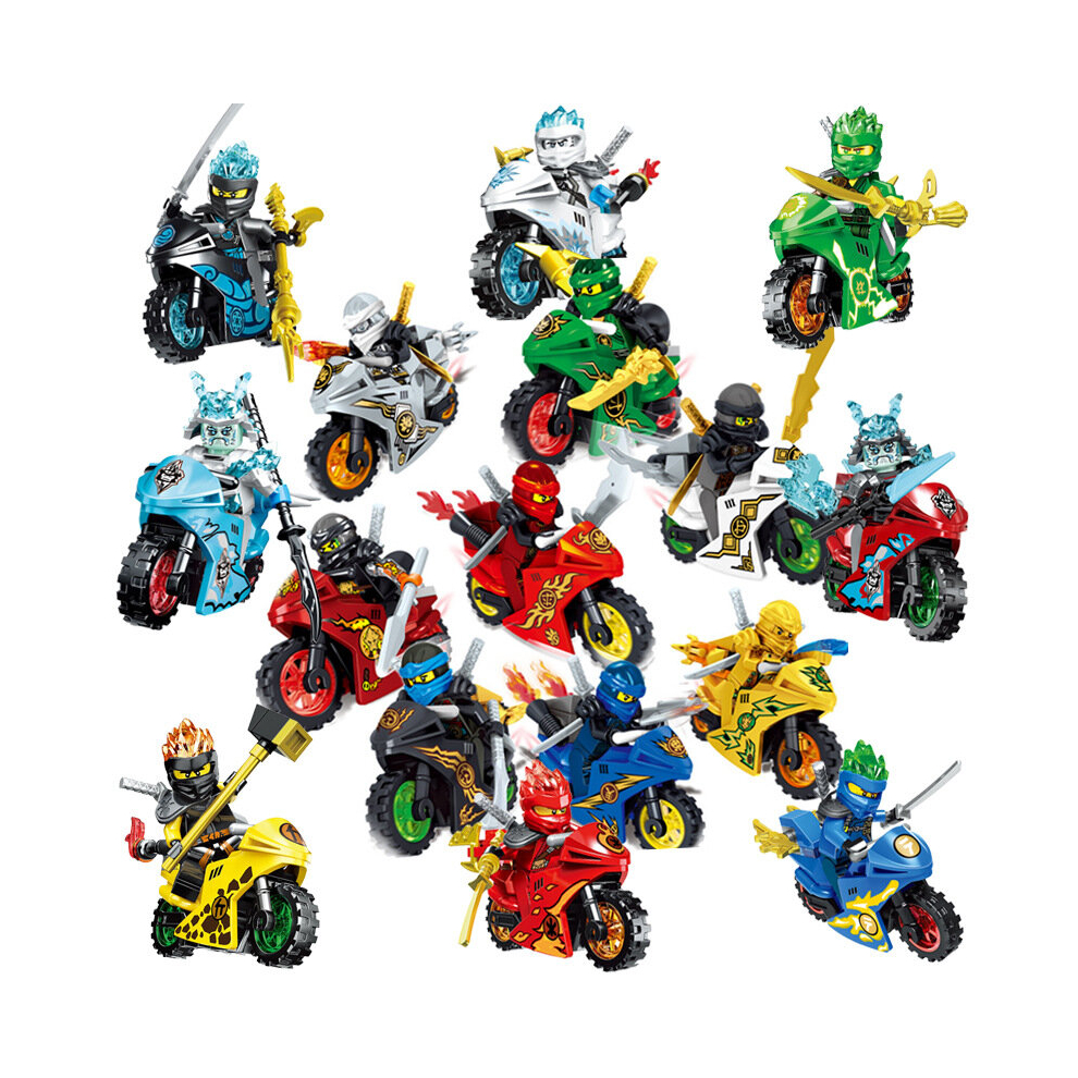 (16psc set) Ninjago Motorcycle Set Minifigures Ninja Mini Figures Blocks Toys Fit Lego Christmas Halloween Gift