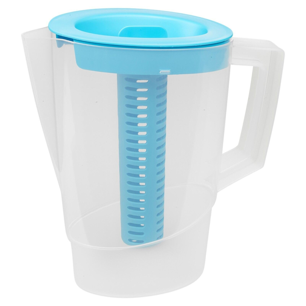 (Blue) 2.2L Plastic Slim Fridge Water Juice Jug Dispenser Large Handle & Infusion Core