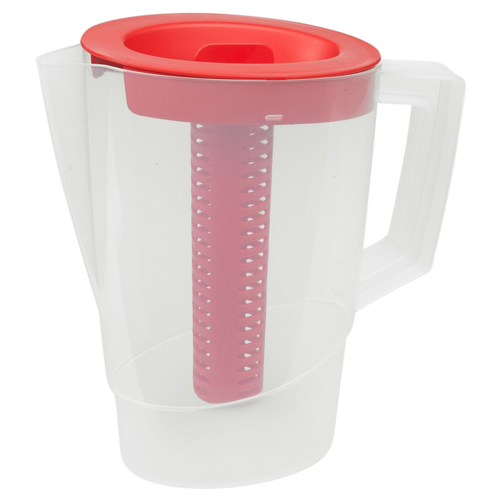 (Red) 2.2L Plastic Slim Fridge Water Juice Jug Dispenser Large Handle & Infusion Core