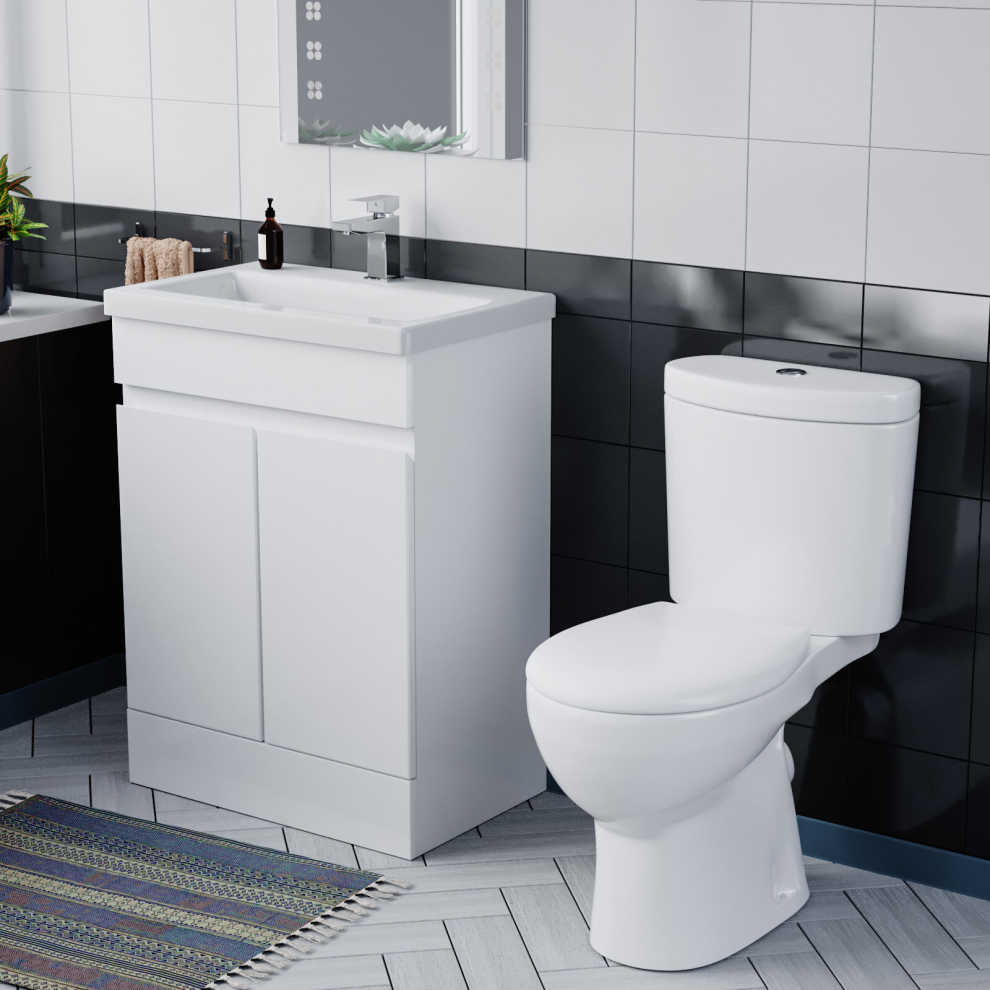 Nes Home Alaska 600Mm Gloss Basin Vanity & Close Coupled Toilet White