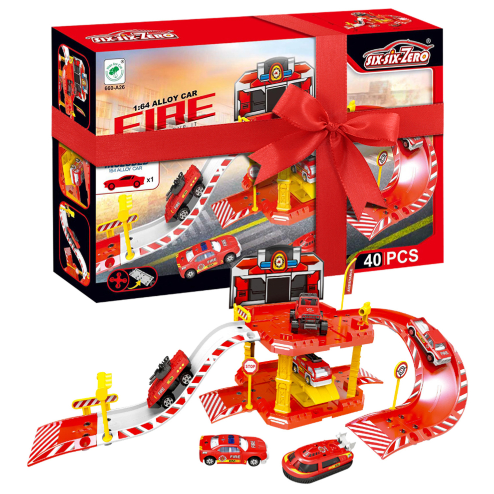 Fire Truck Engine Station Toy Rescue Action Car Playset Race Track Kids Toddlers