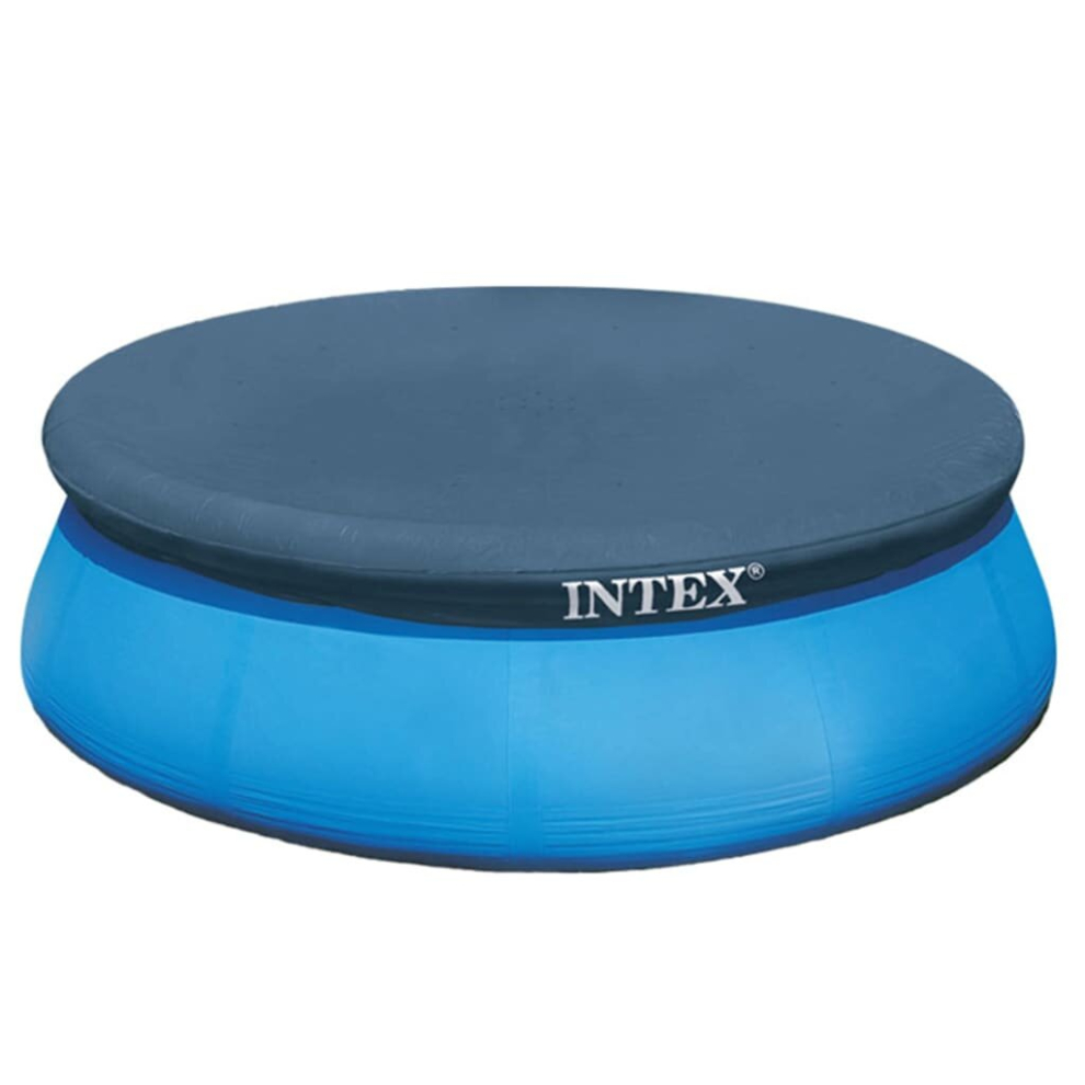 Intex 28021 Navy Blue Pool Cover For 305 Cm Diameter Pools - 30 Cm Overhang, Drain Holes, Rope Ties, 100% Polyethylene