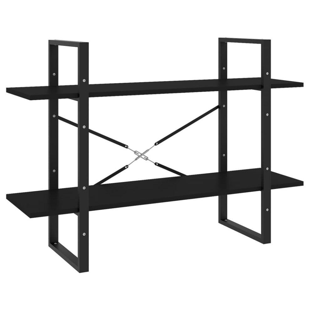 Vidaxl 2-Tier Book Cabinet Black Engineered Wood Home Bookcase Storage Rack