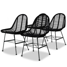 vidaXL 4x Dining Chairs Natural Rattan Black Kitchen Dining Room Furniture
