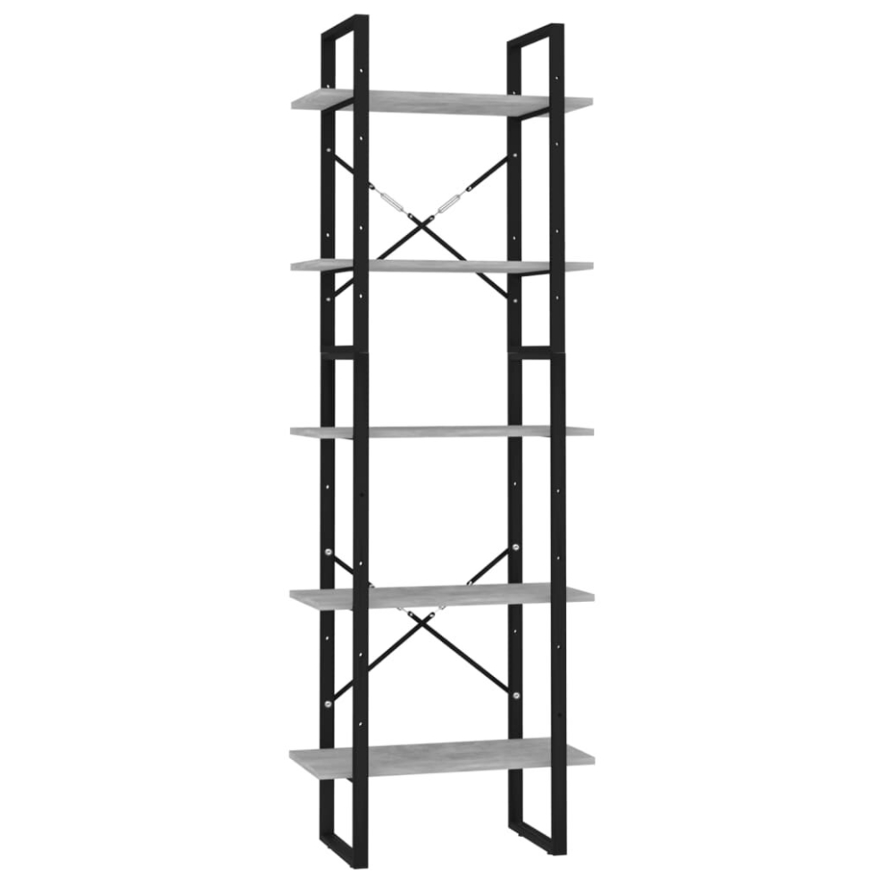 vidaXL 5-Tier Book Cabinet Concrete Grey Engineered Wood Bookcase Storage Rack